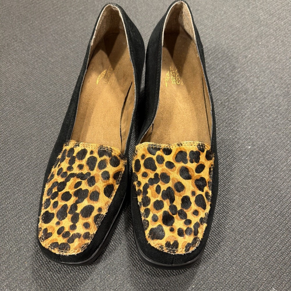 Aerosoles Final Exam wedge loafer leopard leather size 10